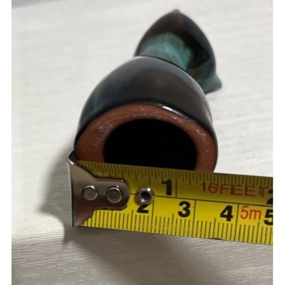Blue Mountain Pottery Mini Cat Figure 3" Green Black Drip Glaze MCM Canada READ - Picture 6 of 9